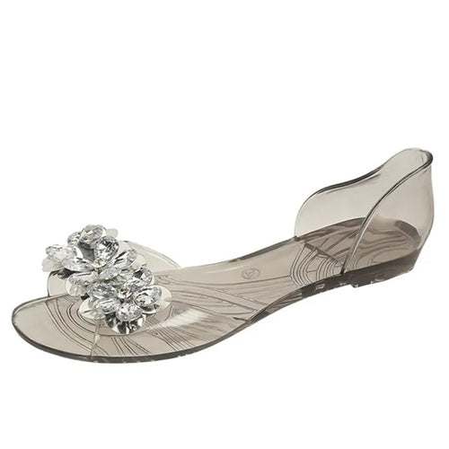 Bingbing Sparkling Jelly Sandals Women's Summer Crystal Flat Heel Transparent Outer Wear Sandals PVC Material Chinese Origin